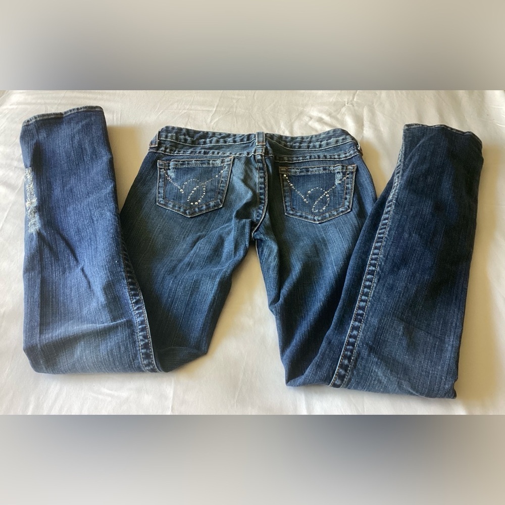 NWOT Bebe Women's Blue Jeans with Rhinestones Embellished Pockets​​